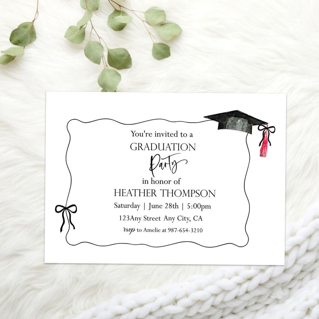 Generic Grad Invite Graduation Party Invitation Editable Minimalist Grad Announcement ...