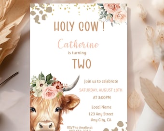 Highland Holy Cow Birthday Editable Invitation Holy Cow Second Birthday  Invite Instant Download Digital Printable Template