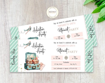 Travel Retirement Invitation Editable Boarding Pass Adventure Awaits Party Digital Template Farewell Party Invite Instant Download Printable