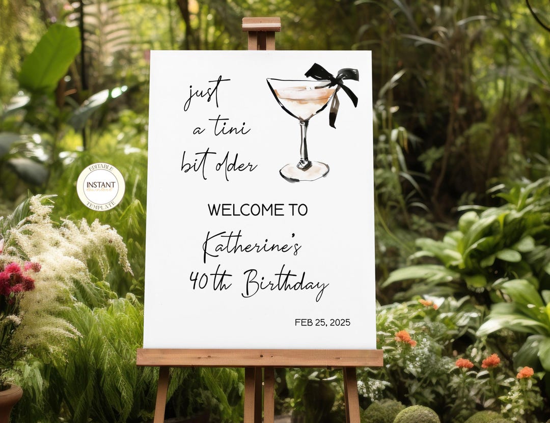 Welcome Bit Just a Tini Bit Older Welcome Sign Editable Template Minimalist Black ...
