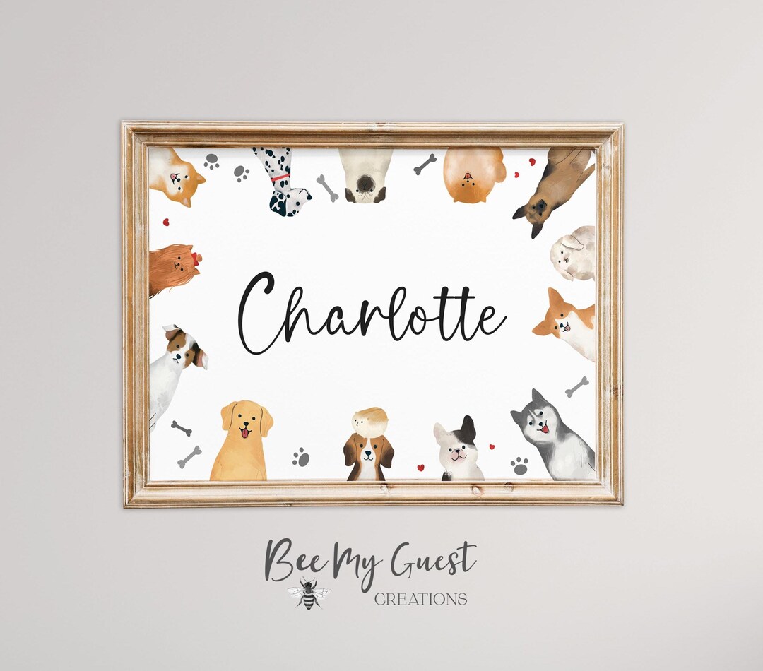 Custom Name Nursery Wall Art Print Personalized Name Watercolor Puppy ...