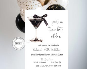 40th Birthday Editable Invitation Just a Tini Bit Older Martini Black Coquette Bow Party Invite Instant Download Printable Digital Template