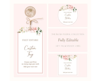 Floral Favor Tag Template for Bridal Shower Baby Shower Wedding Editable  Label Blush Pink Printable Sticker