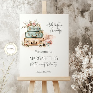 Travel Retirement Welcome Sign Editable Adventure Awaits Party Digital Template Farewell Party Invite Instant Download Printable