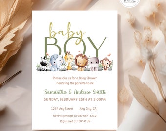 Safari Animal Baby Shower Invitation Baby Boy Safari Invitation Template Jungle Baby Shower Invite Download Printable