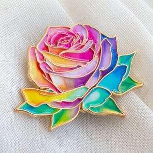 Rainbow Rose Hard Enamel Pins, Nature Enamel Pin, Pride Enamel Pins, LGBTQ Enamel Pins, Rainbow Enamel Badge, Golden Flower Design Lapel Pin
