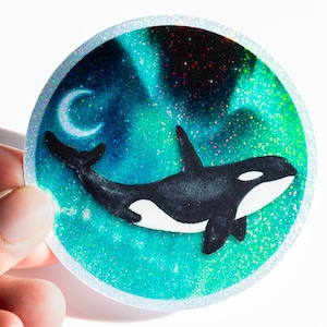 Orca Whale Vinyl Sticker, Killer Whale Sticker, Cute Die Cut Stickers, Ocean Animal Stickers, Holographic Glitter Sticker, Sea Life Wildlife