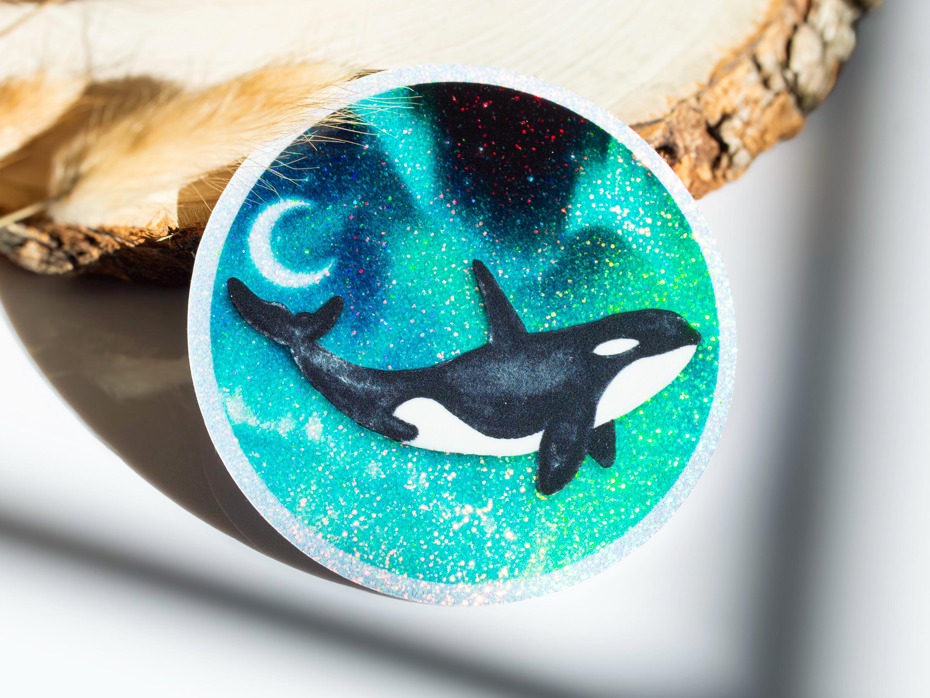 Glitter Orca Killer Whale Sticker, Waterproof Holographic Vinyl Decal ...