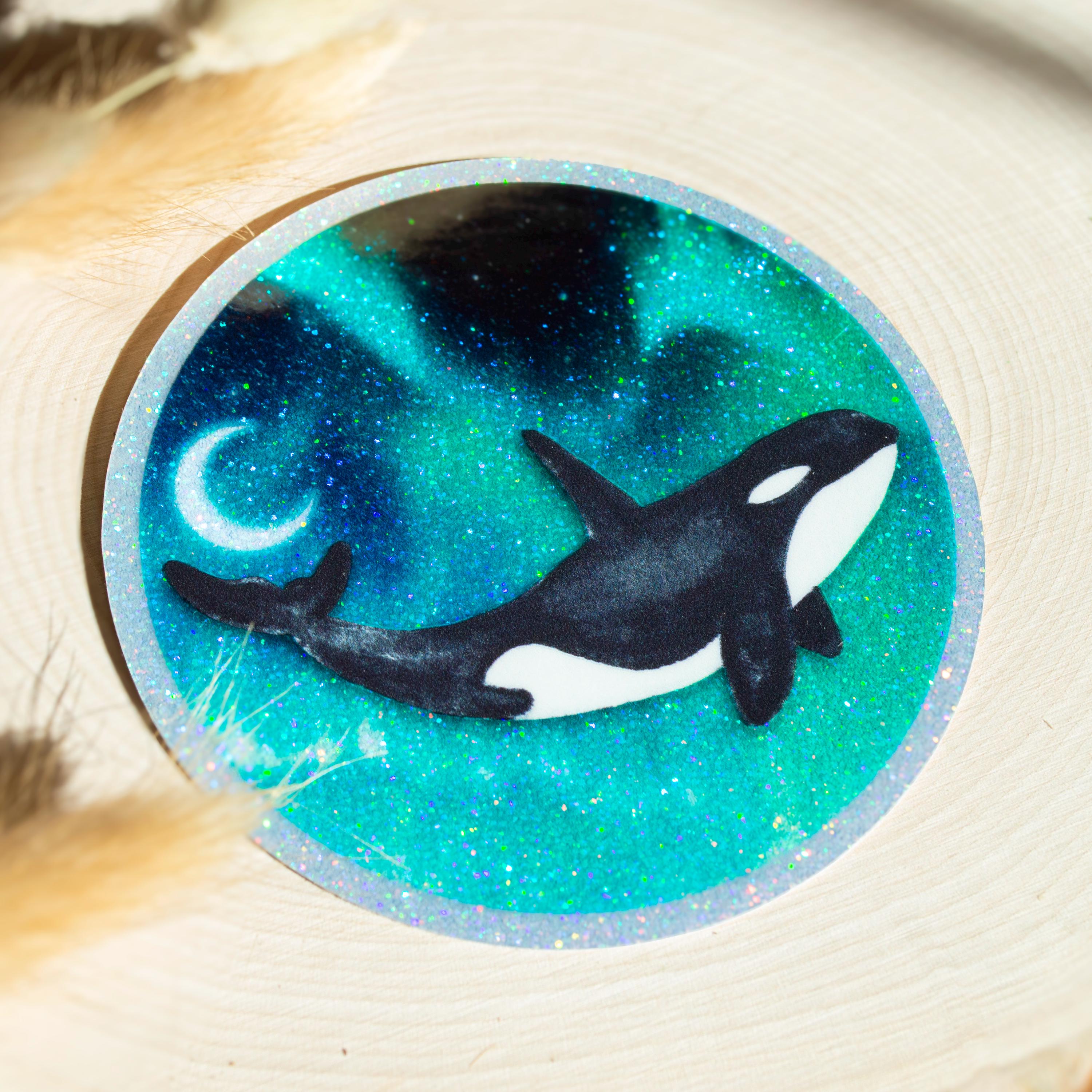 Glitter Orca Killer Whale Sticker, Waterproof Holographic Vinyl Decal ...