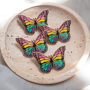 Rainbow Butterfly Hard Enamel Pins, Rainbow Butterfly Lapel Pin, Celestial Monarch Butterfly Brooch, Cute Glitter Badge image 8