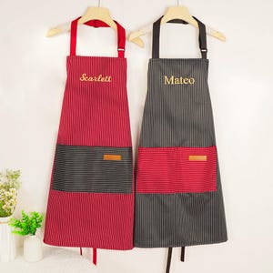 Personalized Striped Apron for Women, Baking Smock with Adjustable Straps & Pocket, Mother's Gift