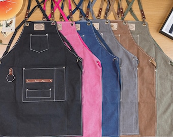 Personalized Canvas Apron, Adjustable Leather Straps, Custom Chef Apron
