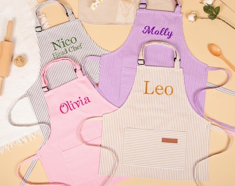 Personalized Kids Striped Apron for Baking & Art, Toddler Apron, Little Chef Smock Gift