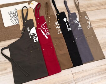Personalized Canvas Apron: Adjustable Straps, Pockets, Cooking BBQ Gift