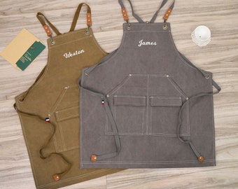 Personalized Canvas Apron with Pockets: Chef, Bartender, Barista Gift