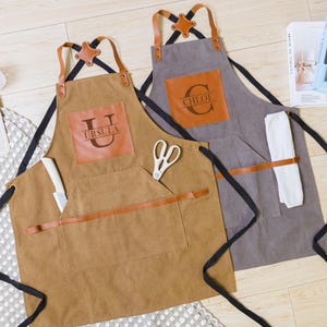 Personalized Canvas Apron with Leather Patch & Adjustable Straps