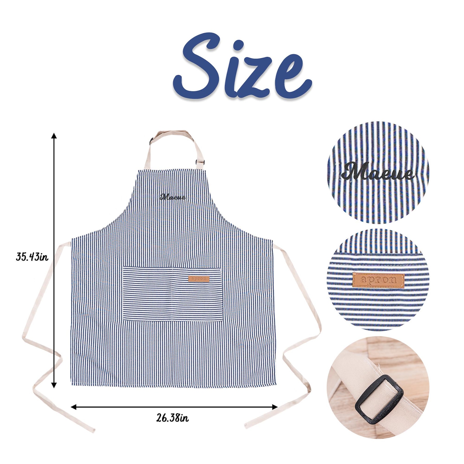 Personalized Apron for women, Custom Striped Apron With Pockets, Embroidered Adult Baking Apron with Adjustable Straps, Gift for Her