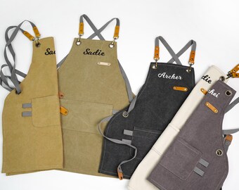 Personalized Kids Canvas Apron: Custom Embroidered Toddler Art Smock