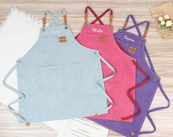 Personalized Embroidered Apron for Women, Custom Canvas Apron, Baking Kitchen Apron, Cooking Apron, Gift For Her, Thanksgiving Day Gift