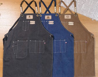 Personalized Canvas Apron, Custom Chef Apron with Leather Name Tag