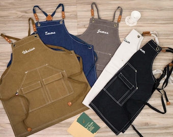Personalized Canvas Apron with Pockets: Bartender, Barista, Grill Master