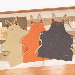 Personalized Canvas Work Apron: Adjustable Straps, Leather Name Patch