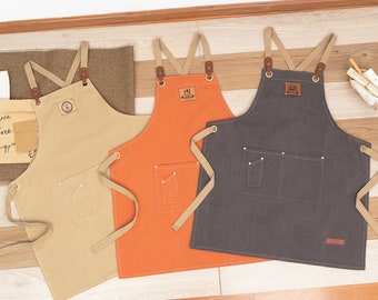 Personalized Canvas Apron with Adjustable Straps for Restaurant, Custom Thanksgiving Gift for Her, Cooking Apron for Men with Pocket
