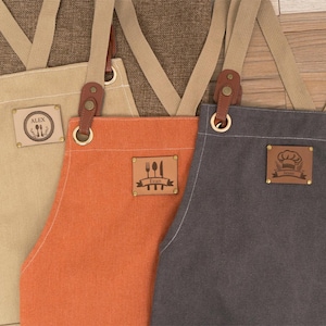 Canvas Apron for Men with Adjustable Straps, Personalized Two Pocket Apron, Restaurant Barista gift