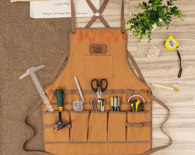 Personalized Woodworking Apron for Men, Multi-Pocket Canvas Apron, Workshop, Gardening & Crafting Gift