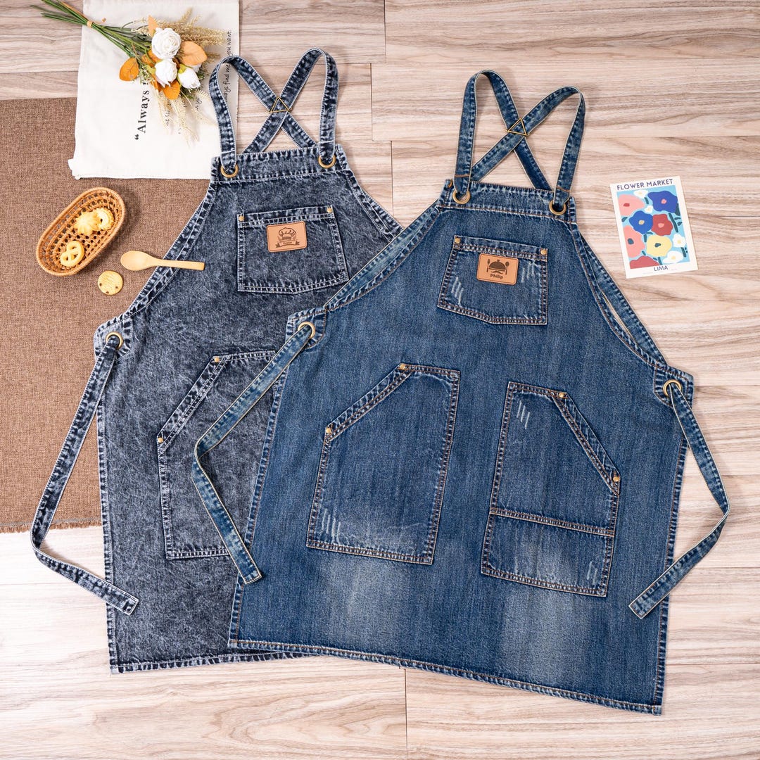 Personalized Stylish Denim Apron for Women, Jean Apron With Pockets ...