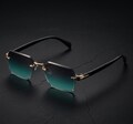 Rimless Rectangular Sunglasses, 90s Gold Trim Gradient Eyewear, UV400 Protection product logo
