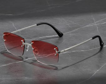 Randlose Sonnenbrille mit Farbverlauf, Luxus-Goldrahmen, Y2K Fashion Eyewear