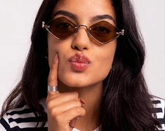 Luxuriöse randlose rechteckige Sonnenbrille - Retro Gold Frame Shades
