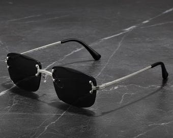 Randlose Sonnenbrille mit Farbverlauf, Luxus-Goldrahmen, Y2K Fashion Eyewear -Schwarz