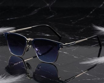 Quadratische polarisierte Sonnenbrille - Metallrahmen, UV400-Schutz, Clubmaster Style Eyewear -Blau