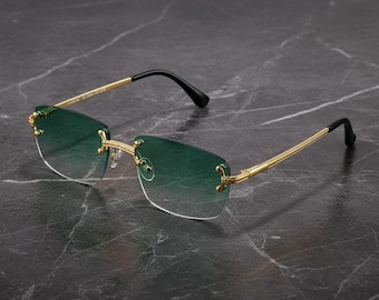 Gafas de sol sin montura con degradado, montura dorada de lujo, estilo Y2K