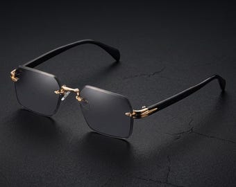 Randlose rechteckige Sonnenbrille, 90er Jahre Goldrand-Sonnenbrille, UV400-Schutz -Grau