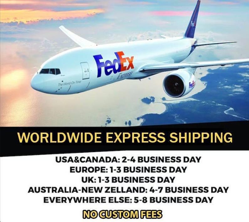 Puede incluir: Un avi&oacute;n de carga FedEx blanco volando en un cielo nublado. El avi&oacute;n muestra el logotipo de FedEx en azul y naranja. El texto "WORLDWIDE EXPRESS SHIPPING" est&aacute; en la parte inferior.