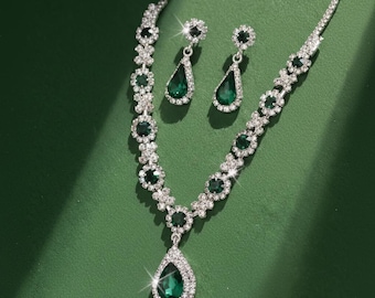 Blaue Tropfen Schmuck Set – Halskette Ohrringe, elegantes Brautgeschenk