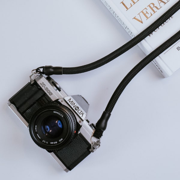 Camera rope, camera strap in black and other colors for analogue and DSLR cameras - Vintage Camera Strap