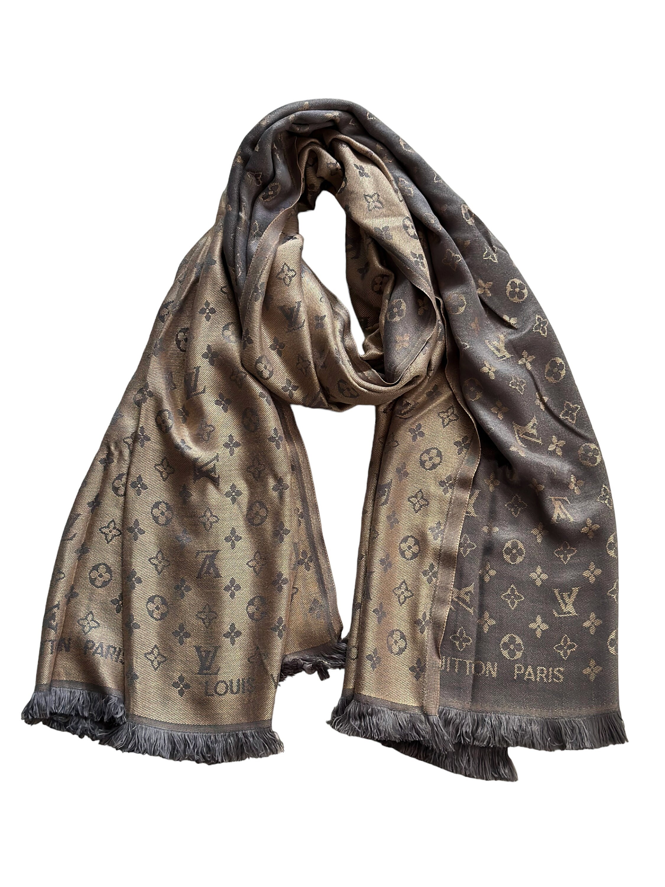 Louis Vuitton charcoal gray monogram shine shawl scarf, Gucci