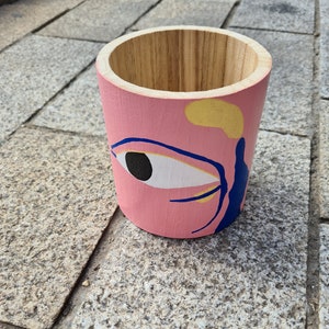 wooden pot, pop face, pencil pot, colorful utensil pot