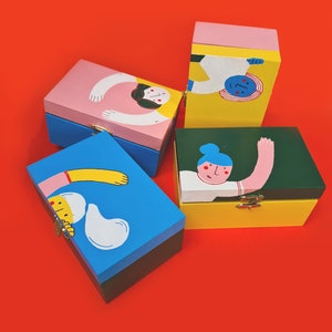 coffret en bois coloré, boîte peinte à la main, boîte à bijoux