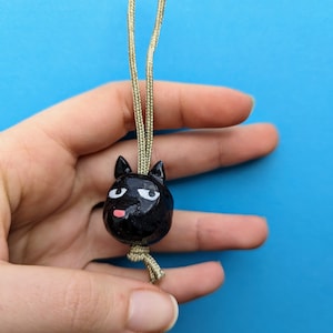 Black cat keychain, charm, black cat ornament, black cat head