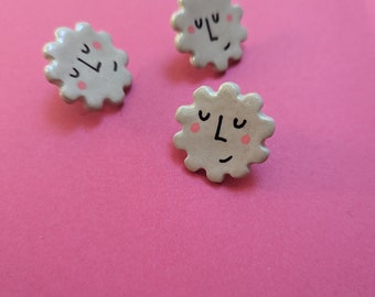 Smiling face pins, painted clay pins, poetic brooch
