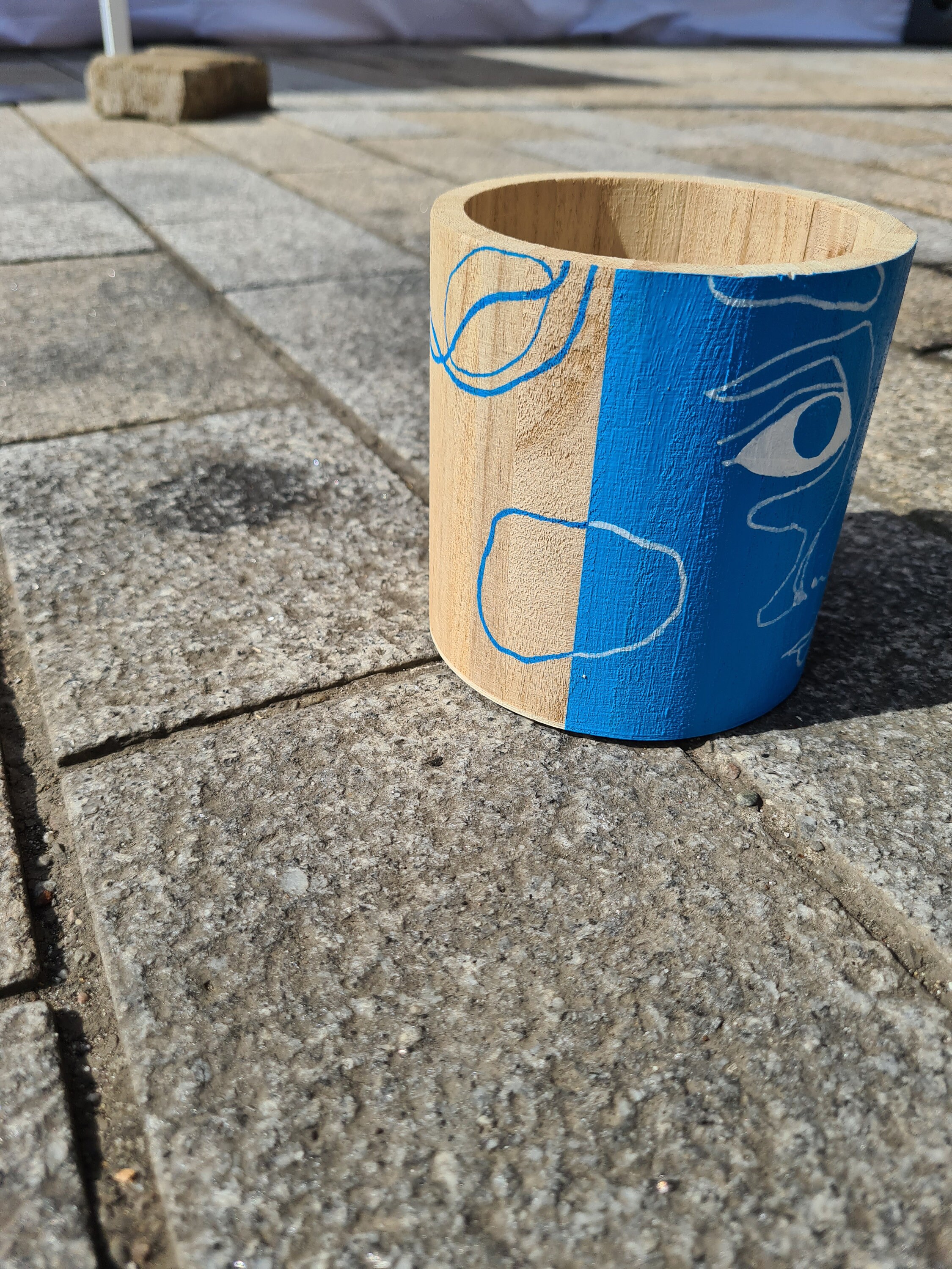 Painted Wooden Pot, Line Drawing, Pencil Pot, Colorful Utensil Pot - Etsy