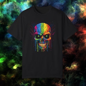 Rainbow Drip Skull T-Shirt: Neon Horror Graphic Tee