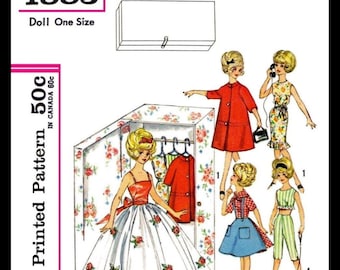 Simplicity 4883 11.5" to 12" Vintage Fashion DOLL Fabric Sewing Pattern 60's