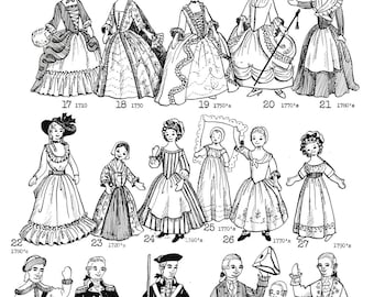 Eighteenth Century Doll Costume patterns  and cloth dolls 17 outfits for fashion doll PDF RARE