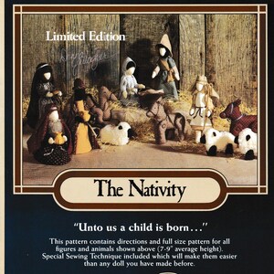 May include: A vintage craft pattern for making a nativity scene. The pattern includes instructions and full-size patterns for all figures and animals, which are 7 to 9 inches tall. The pattern is titled "The Nativity" and includes the phrase "Unto us a child is born..."  The pattern is from Donna Gallagher Creative Needlearts Inc.